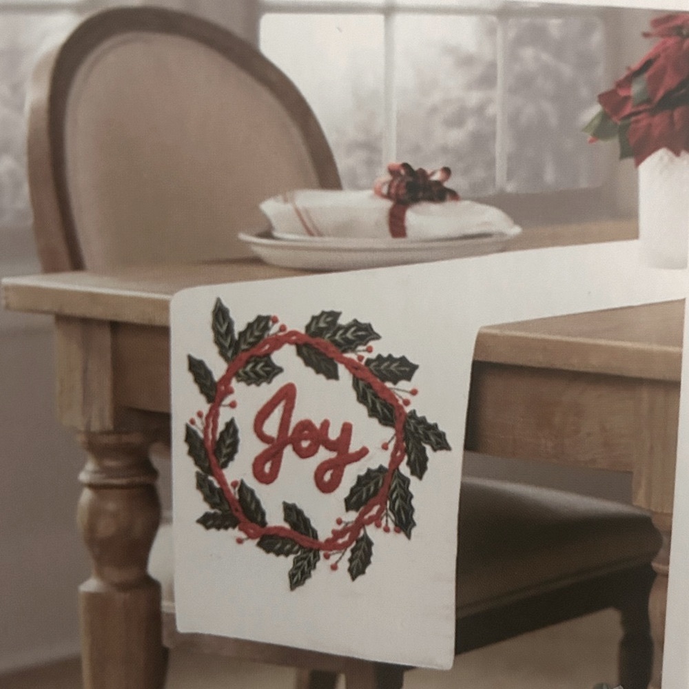 •NWT Kirklands Home Christmas Collection Embroidered Joy Table Runner 108”